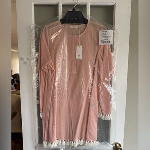 Tory Burch Tunic swim cover-up Medium New Tags Peach white tassels vacation Free